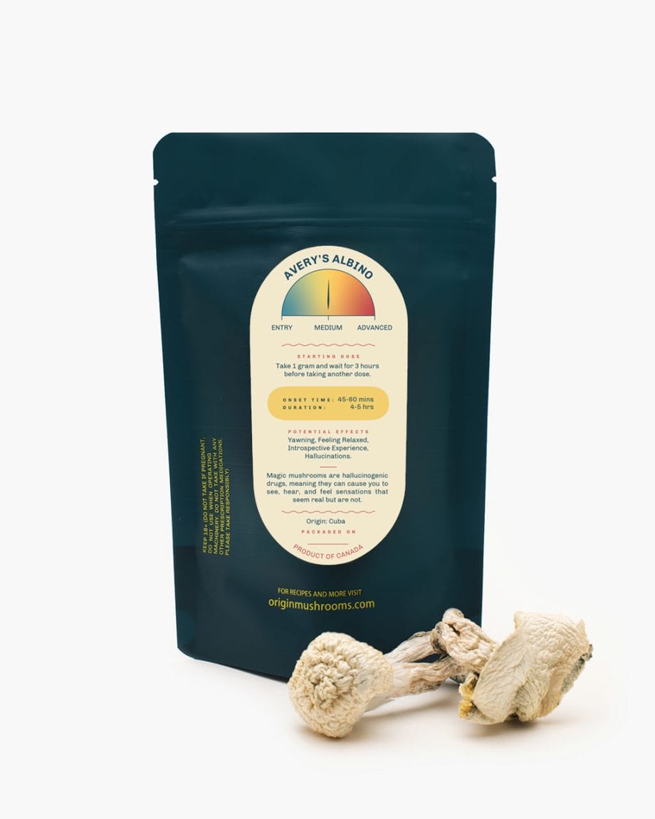 Avery's Albino trippy mushrooms are an affordable and medium strength shroom wit ha 4 to 5 hour head trip
